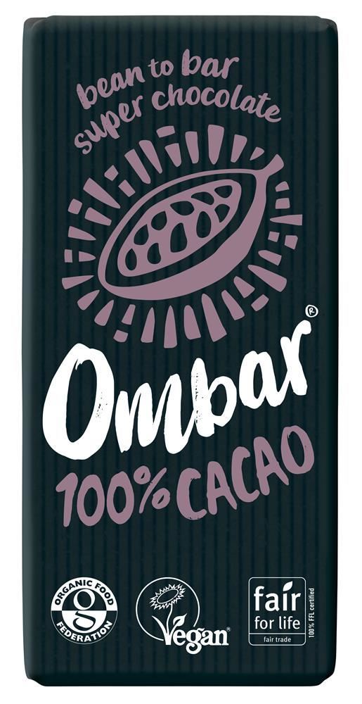 Ombar 100% Cacao Organic Vegan Dark Chocolate 70g - 10 Pack