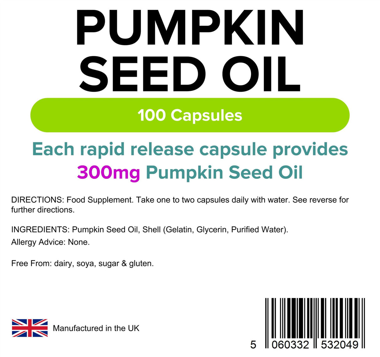 Lindens Pumpkin Seed Oil 300mg - 100 Capsules