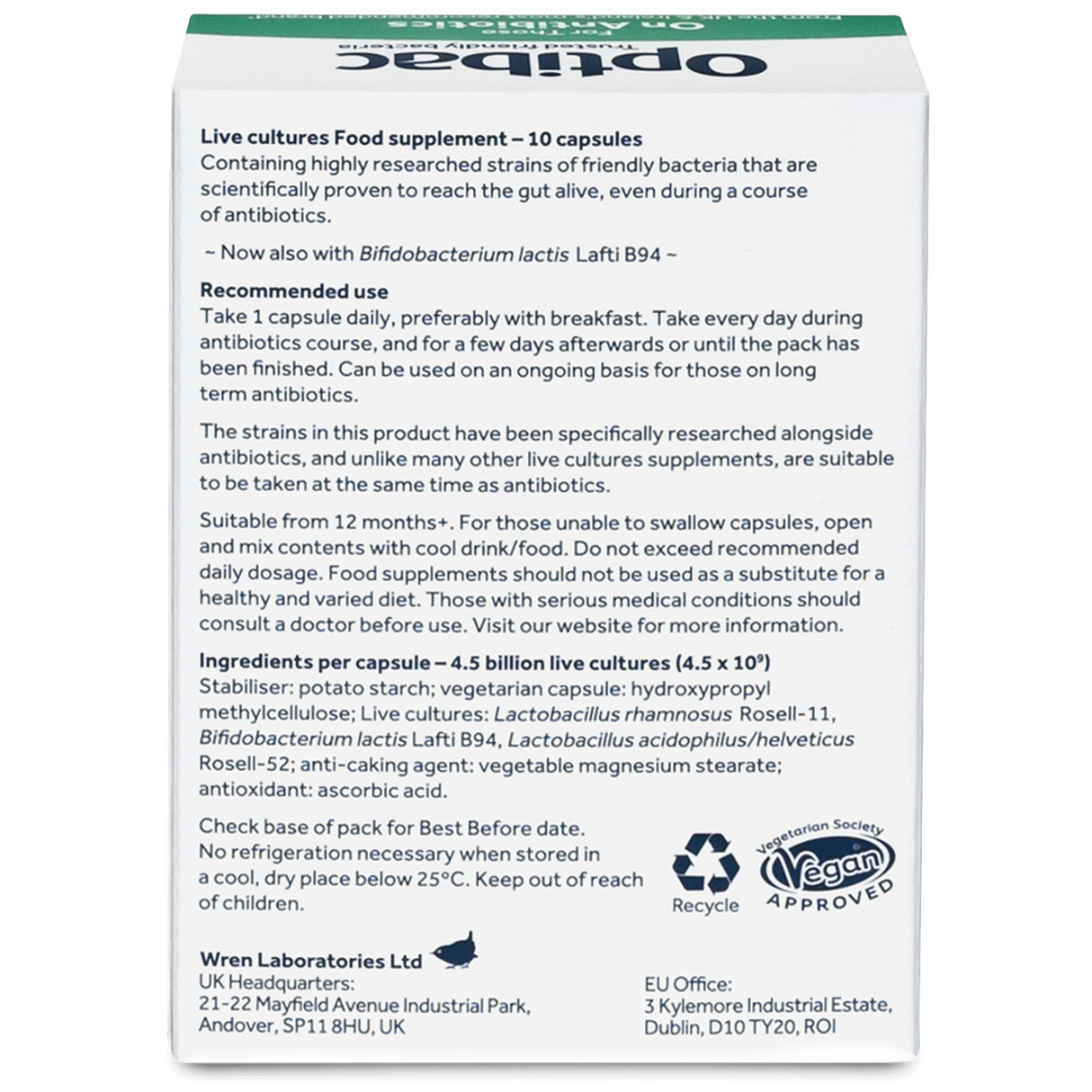 OptiBac Probiotics For Those on Antibiotics 10 Capsules