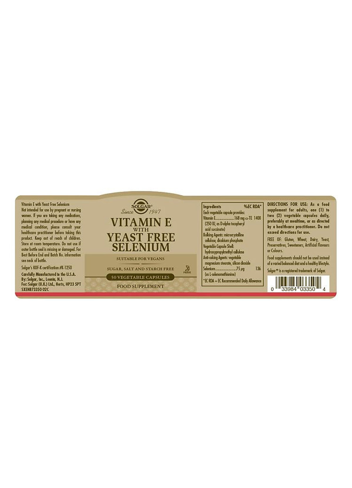 Solgar Vitamin E with Yeast Free Selenium - 50 Vegicaps - image 3