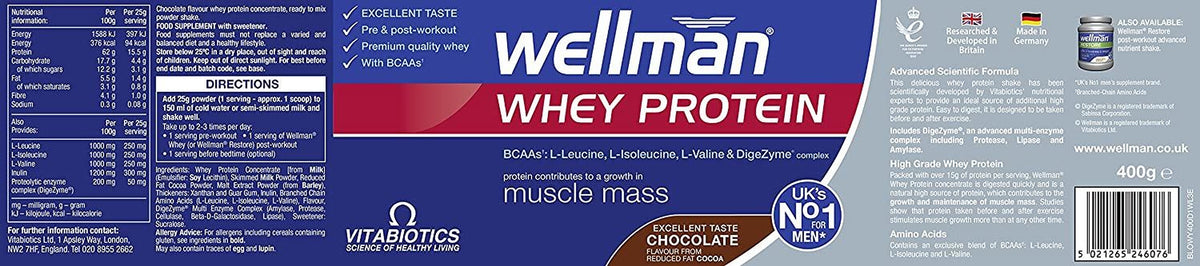 Vitabiotics Wellman Whey Protein Chocolate Flavour - 400g - image 2