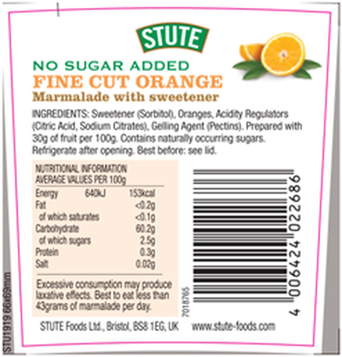 Stute No Sugar Added Fine Cut Orange Marmalade 430g - 2 Pack - image 2