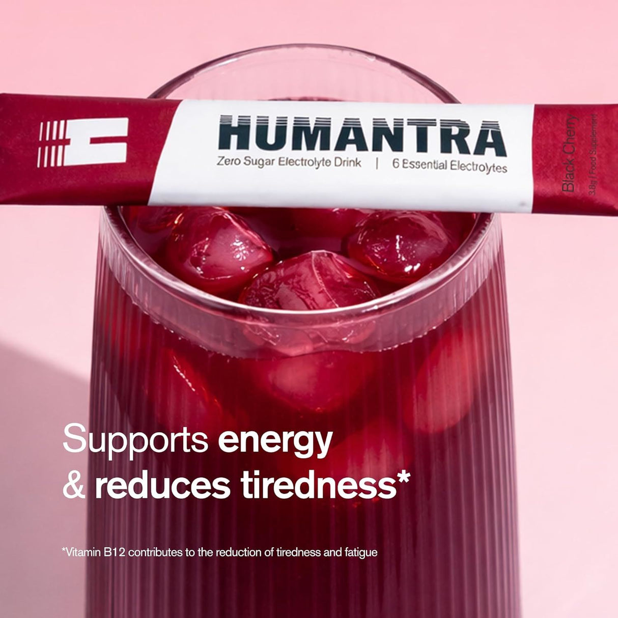 Humantra Electrolyte Powder Black Cherry 20 Sachets - Hydration Drink Mix with 6 Electrolytes, Vegan, Sugar Free, Gluten Free