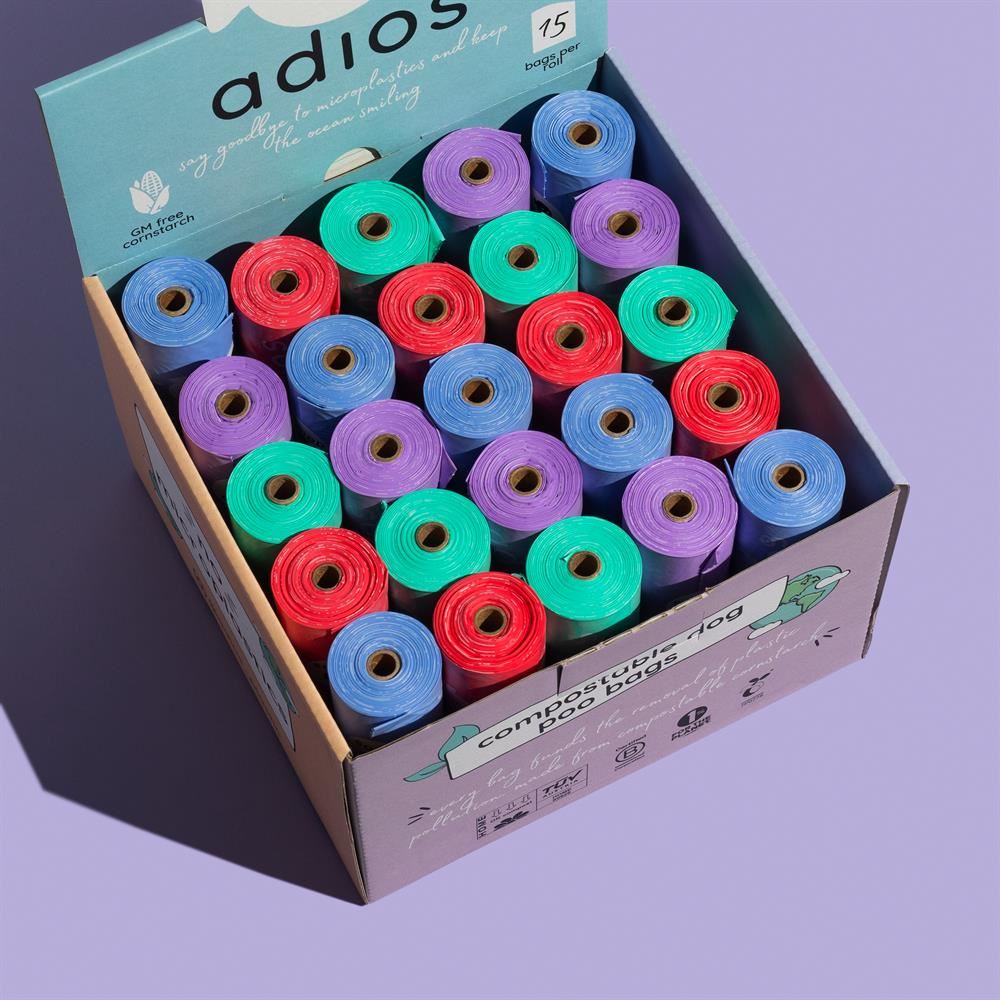 Adios Plastic Compostable Poop Bag Counter Top includes 50 Rolls