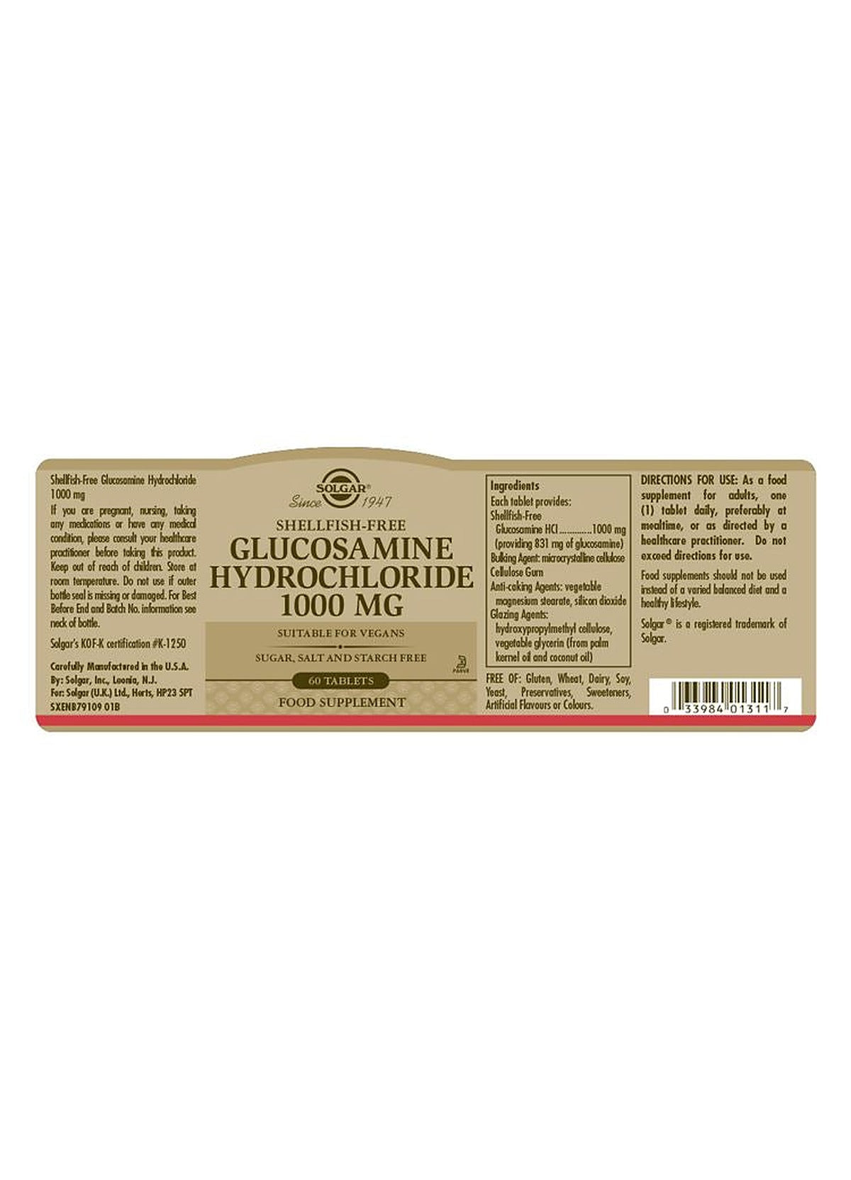 Solgar Glucosamine Hydrochloride 1000 mg - 60 Tablets - image 3