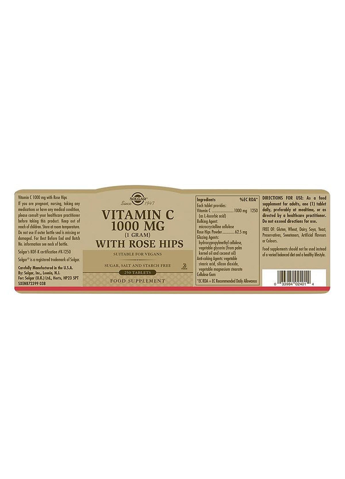 Solgar Vitamin C 1000 mg with Rose Hips - 250 Tablets - image 3