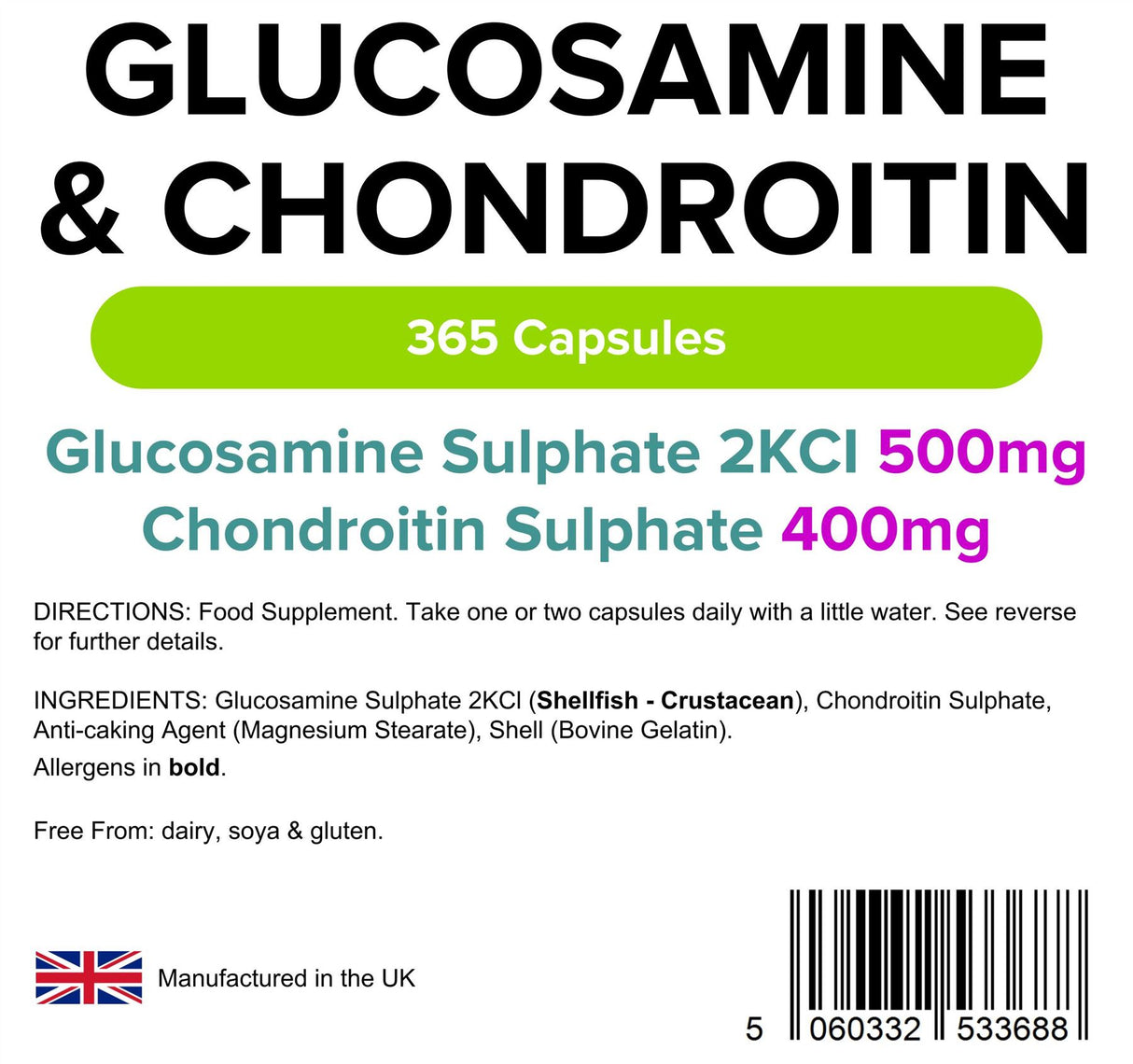 Lindens Glucosamine & Chondroitin 500/400 - 365 Capsules