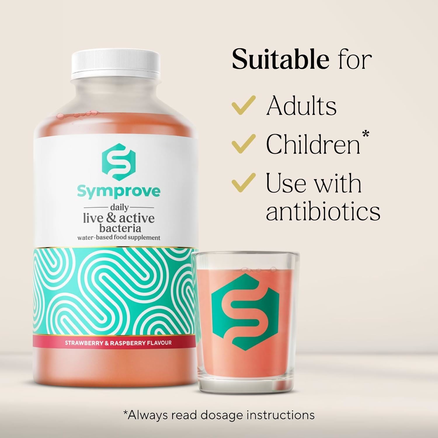 Symprove Strawberry & Raspberry Probiotic Drink with Live Bacteria 500ml  Pack of 4