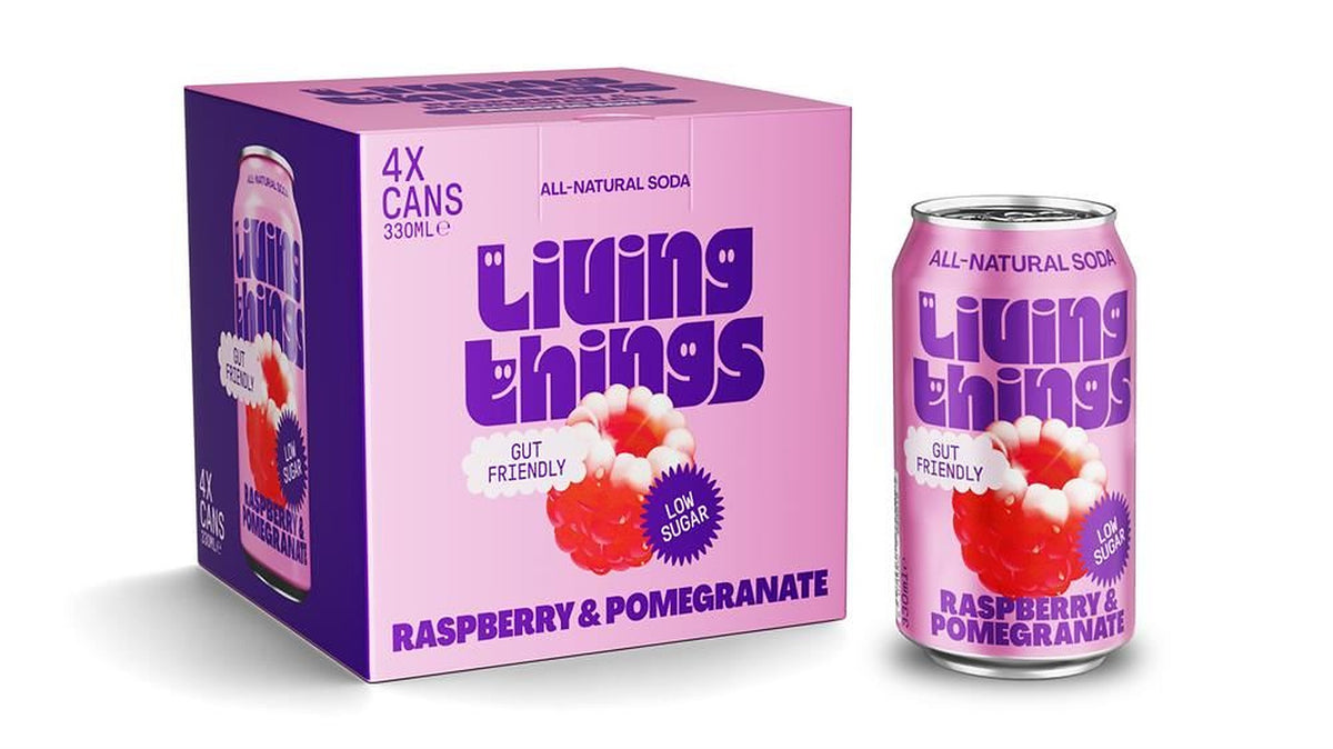 Living Things Raspberry & Pomegranate Pre + Probiotic Soda 4 x 300ml