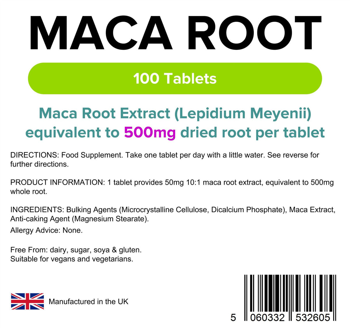 Lindens Maca 500mg - 100 Tablets