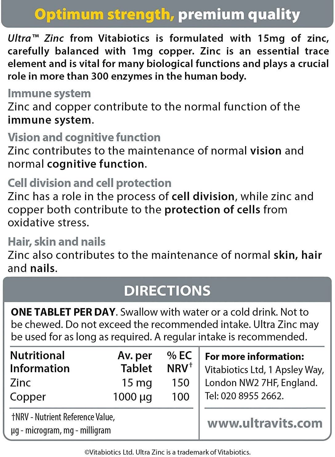 Vitabiotics Ultra Zinc 15mg with Copper - 60 Tablets