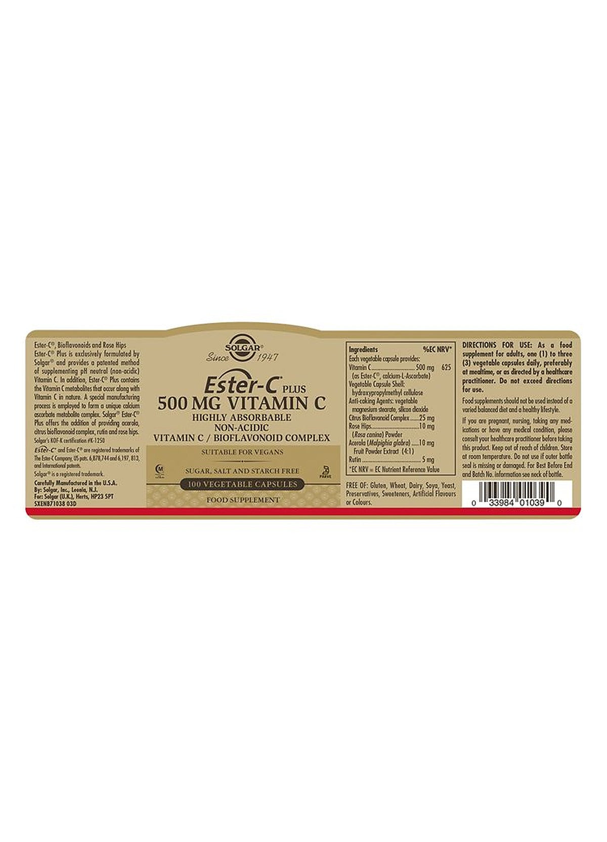 Solgar Ester-C Plus 500 mg Vitamin C - 100 Vegicaps - image 3