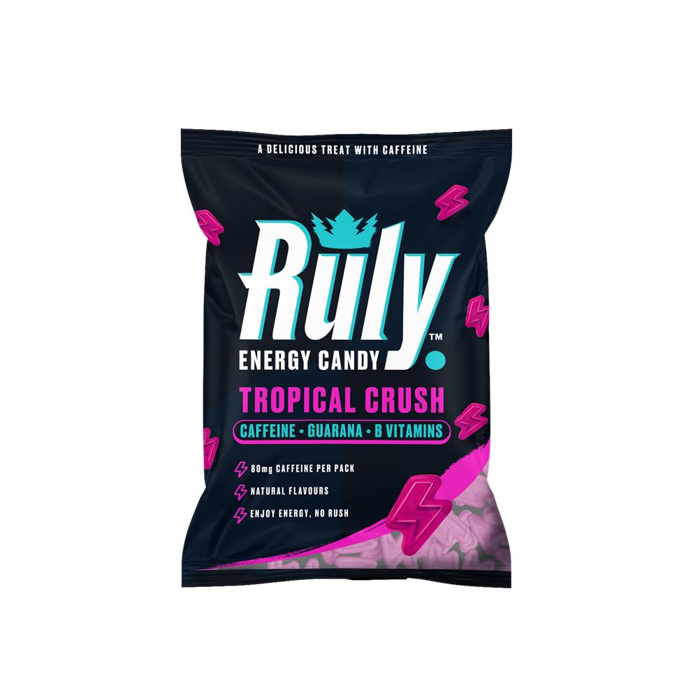 Ruly Tropical Energy Gummies 80mg Natural Caffeine Guarana B Vits 42g - 12 Pack