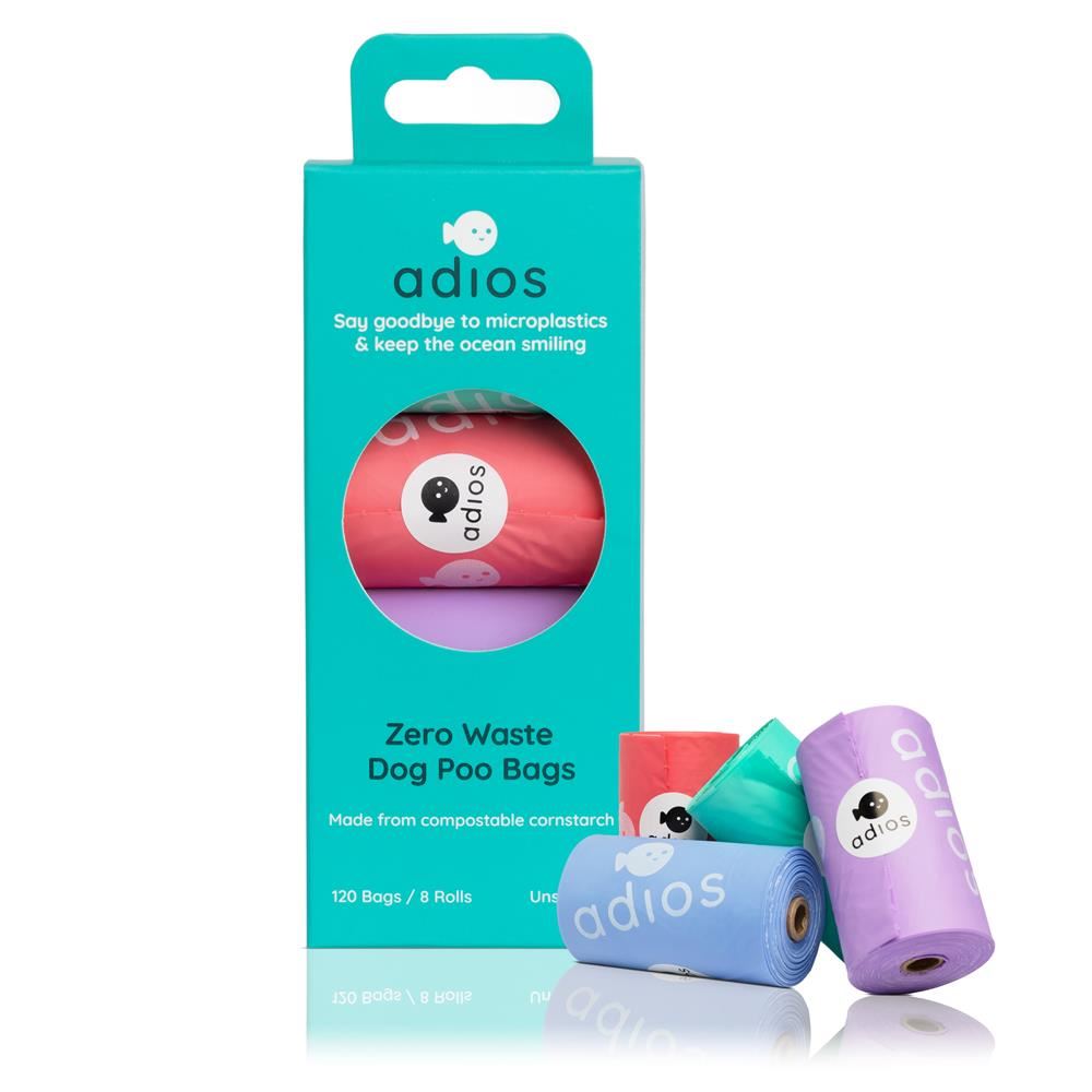 Adios Plastic Compstable Poo Bag Rainbow 120 Pack Non Handle