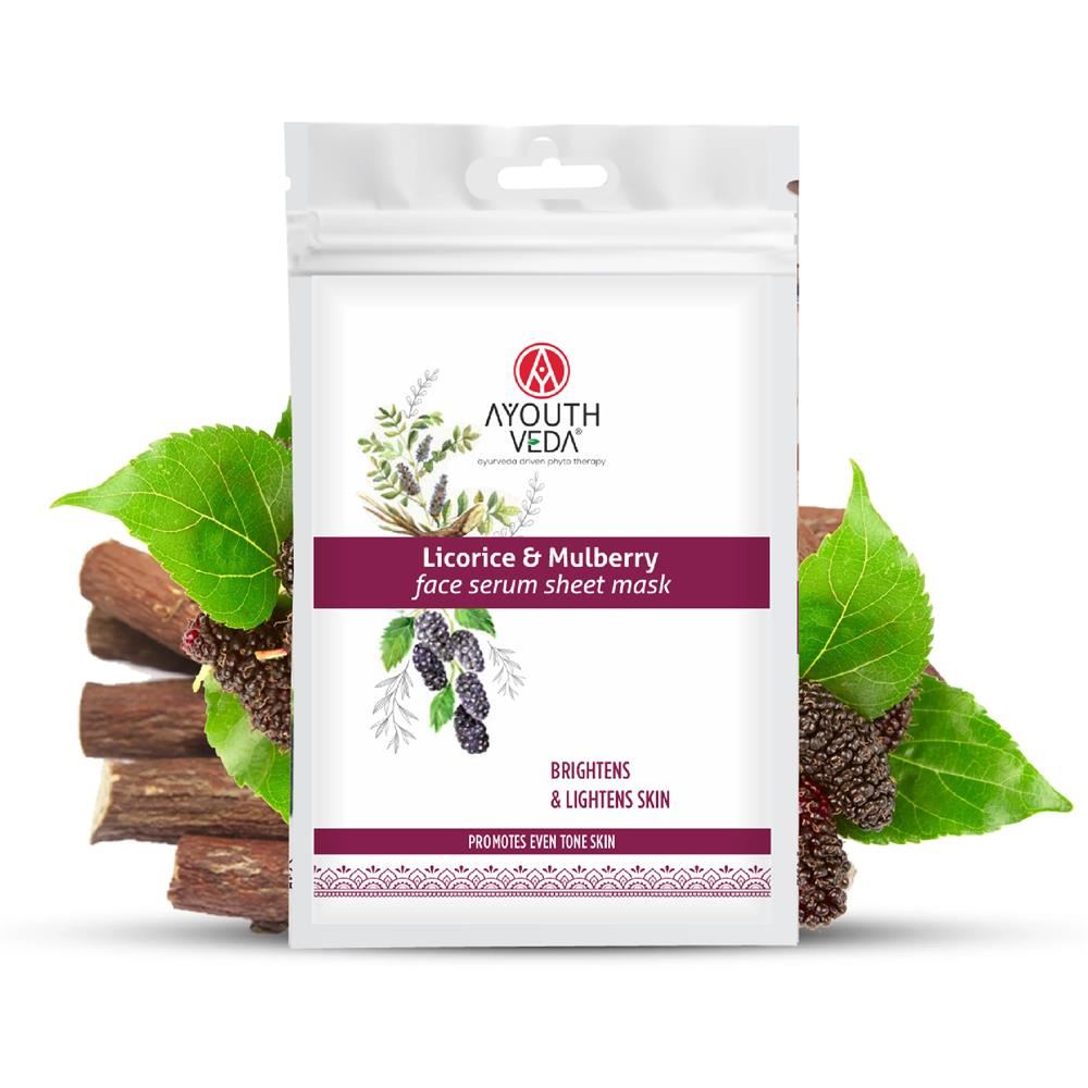 Ayouthveda Licorice & Mulberry Face Serum Sheet Mask 20g - 12 Pack