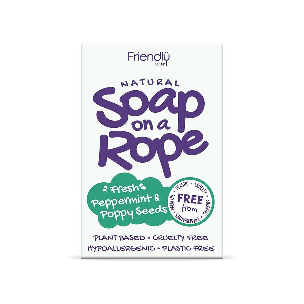 Friendly Soap Peppermint & Poppyseeds - Natural Soap On A Rope 125g