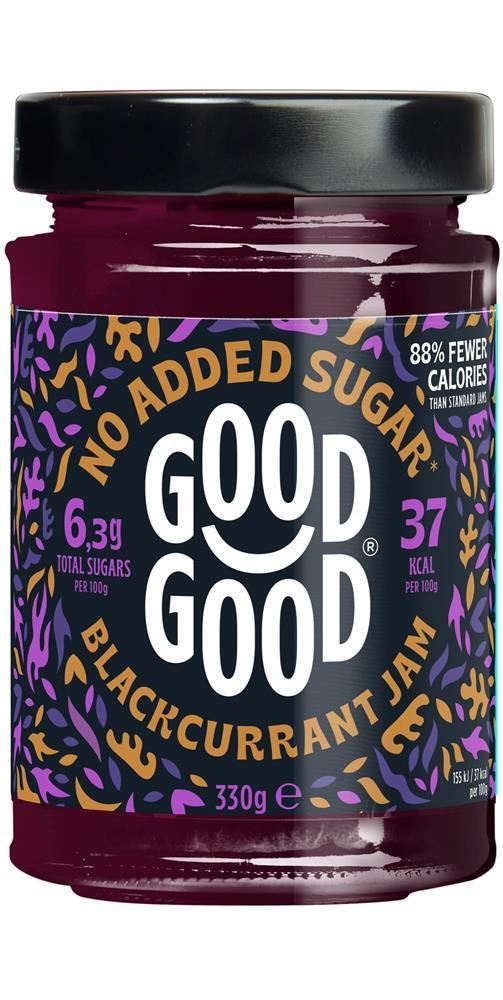 Good Good Blackcurrant Jam 330g - No Added Sugar - 6 Pack
