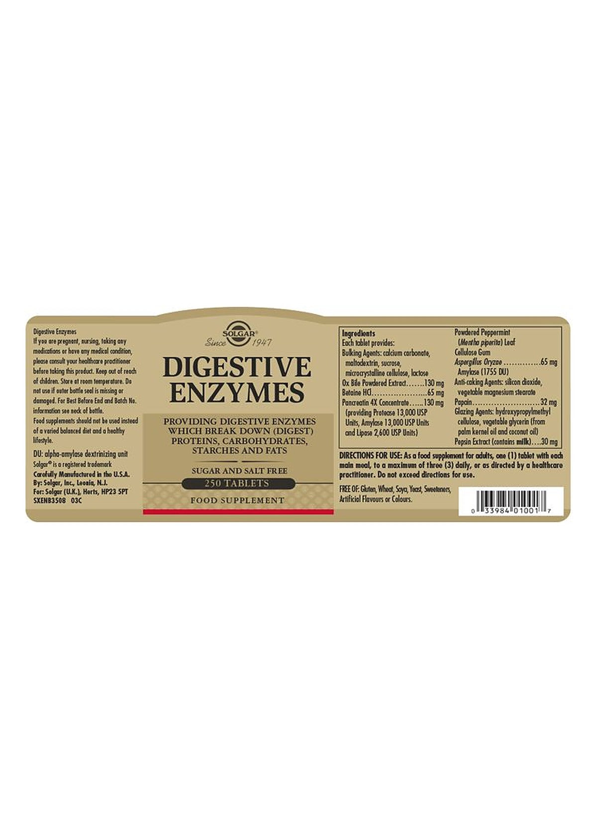 Solgar Digestive Enzymes - 250 Tablets - image 3