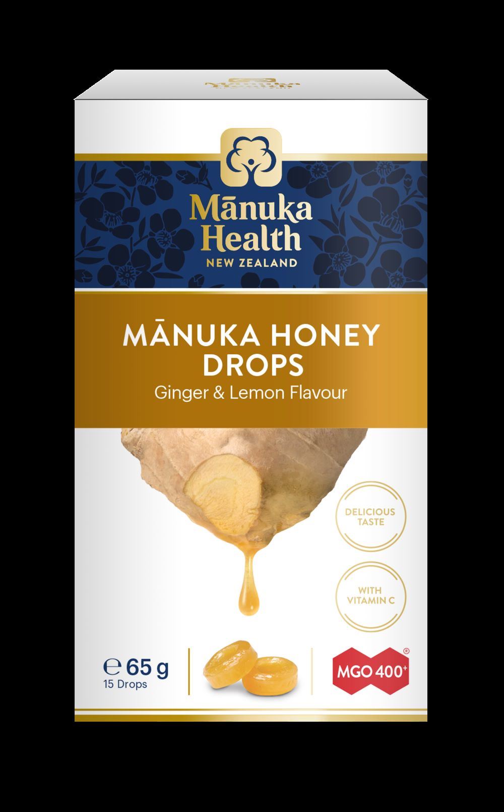 Manuka MGO 400+ Manuka Honey Drops with Ginger & Lemon 65gm 15 Lozenges