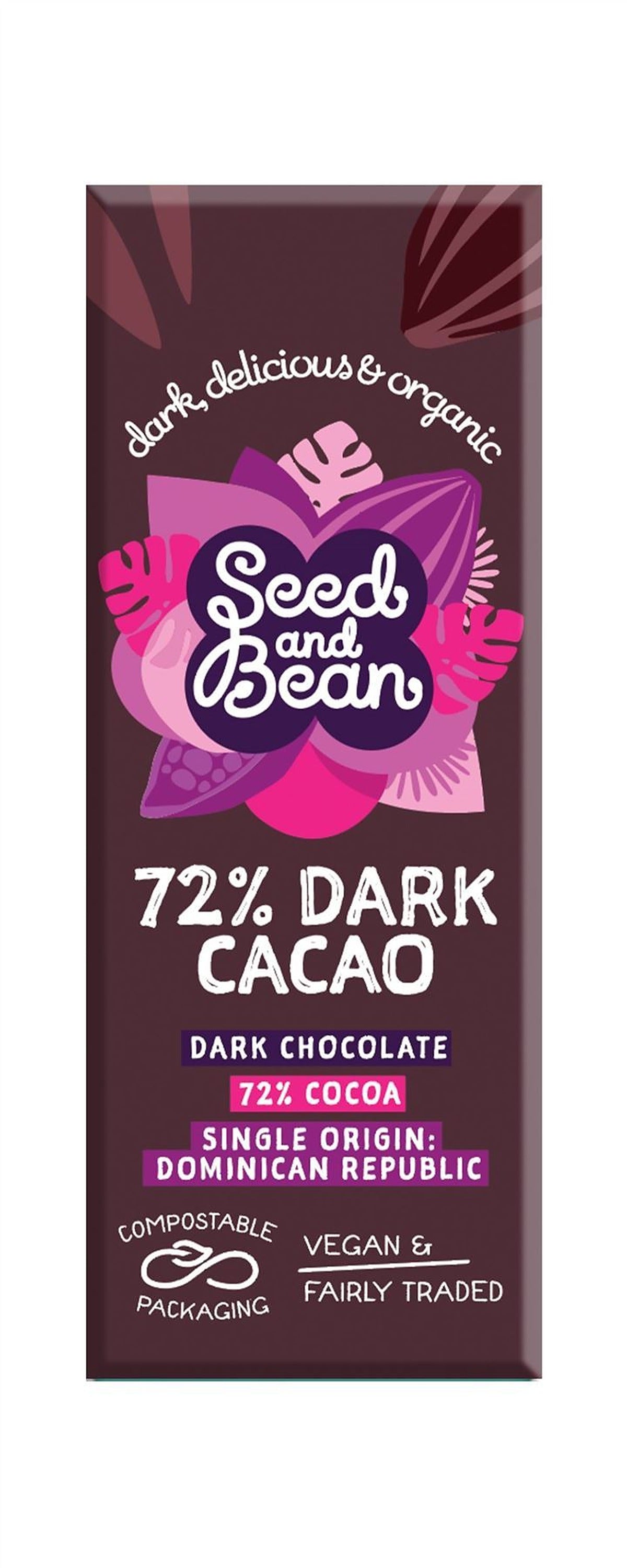Seed & Bean 72% Dark Cacao Chocolate Bar 25g - 30 Pack
