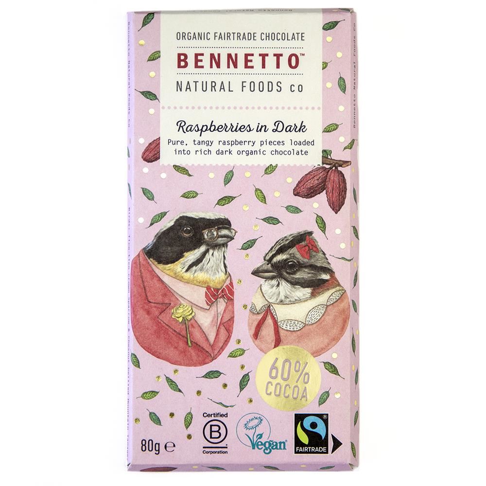 Bennetto Organic Chocolate Bar Raspberry in Dark 80g