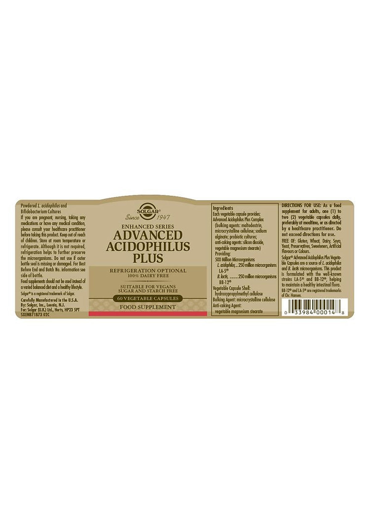 Solgar Advanced Acidophilus Plus - 60 Vegicaps - image 3