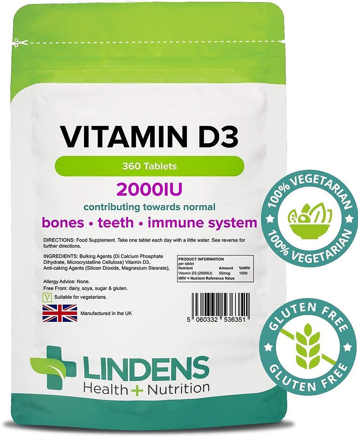 Lindens Vitamin D3 2000 IU - 360 Tablets - image 4