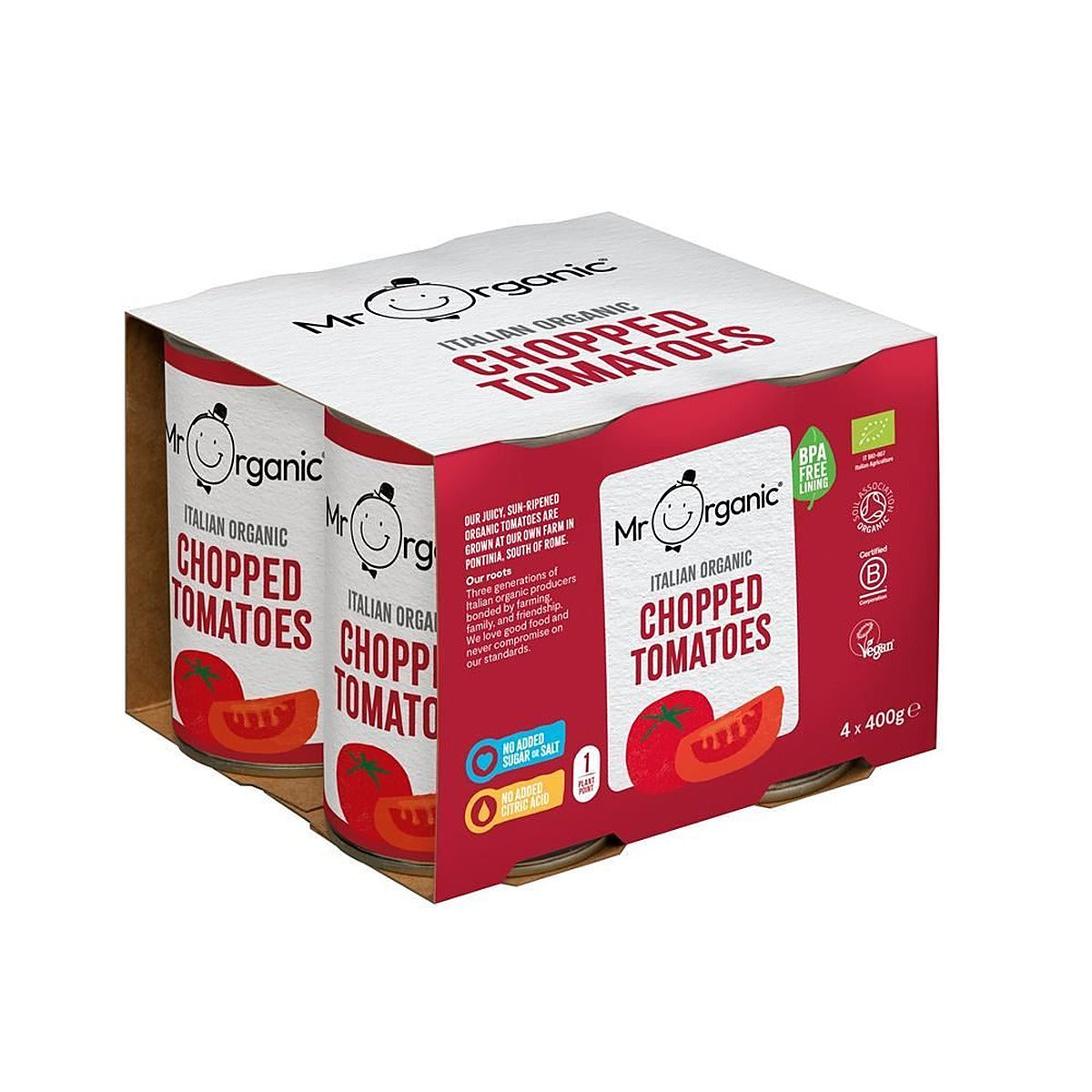 Mr Organic Chopped Tomatoes (BPA-free) 4 x 400g - 6 Pack
