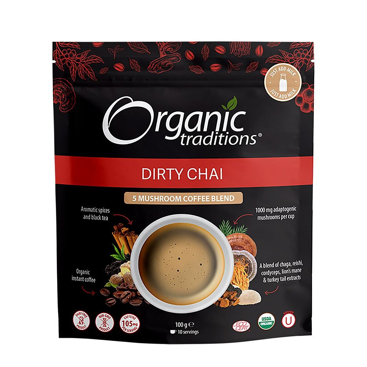 Organic Traditions Organic 5 Mushroom Coffee Blend Dirty Chai 100g