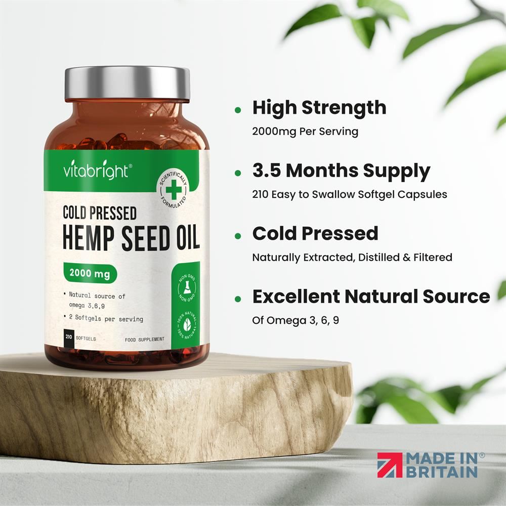 Vitabright Hemp Seed Oil - 2000mg - 210 Softgels