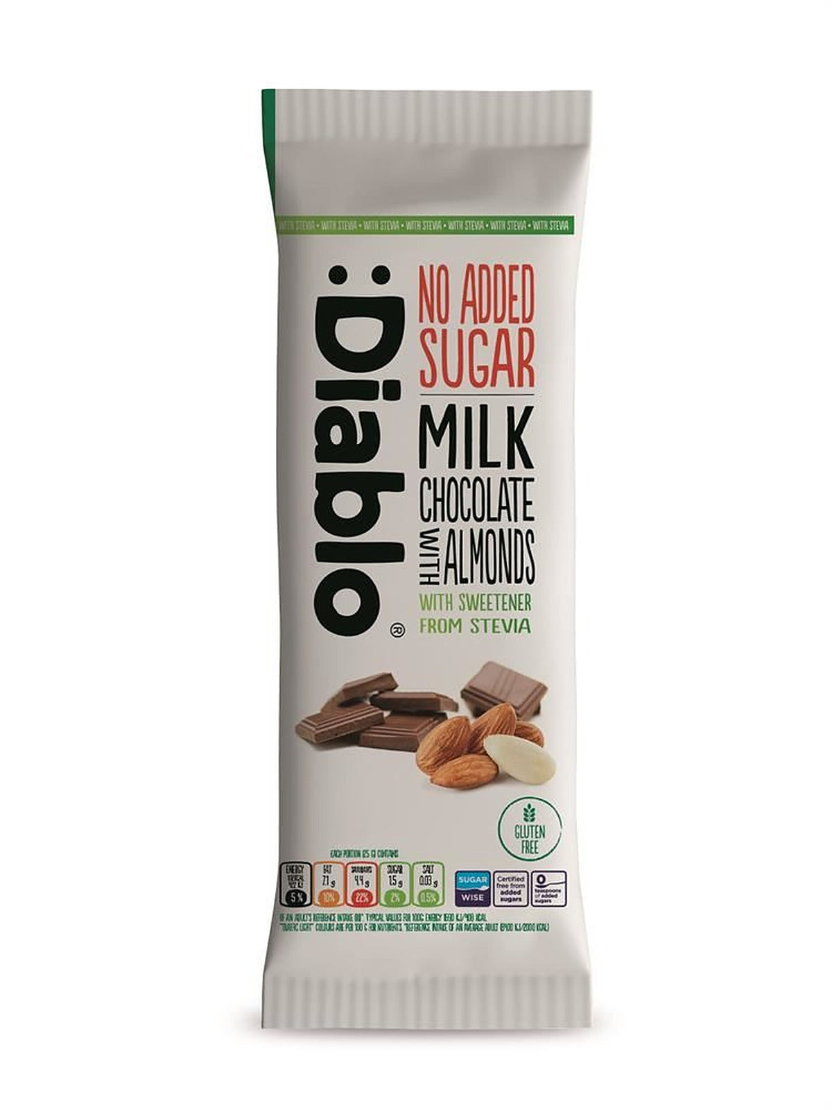 Diablo Sugar Free Milk Chocolates with Almonds with Stevia 75g