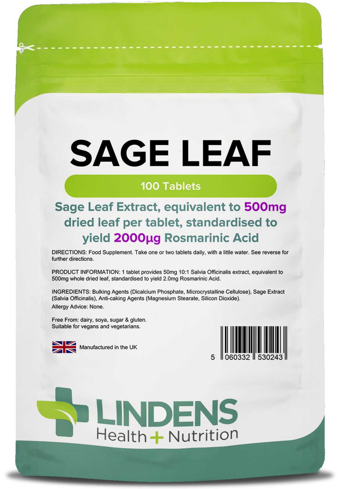 Lindens Sage Leaf 500mg - 100 Tablets