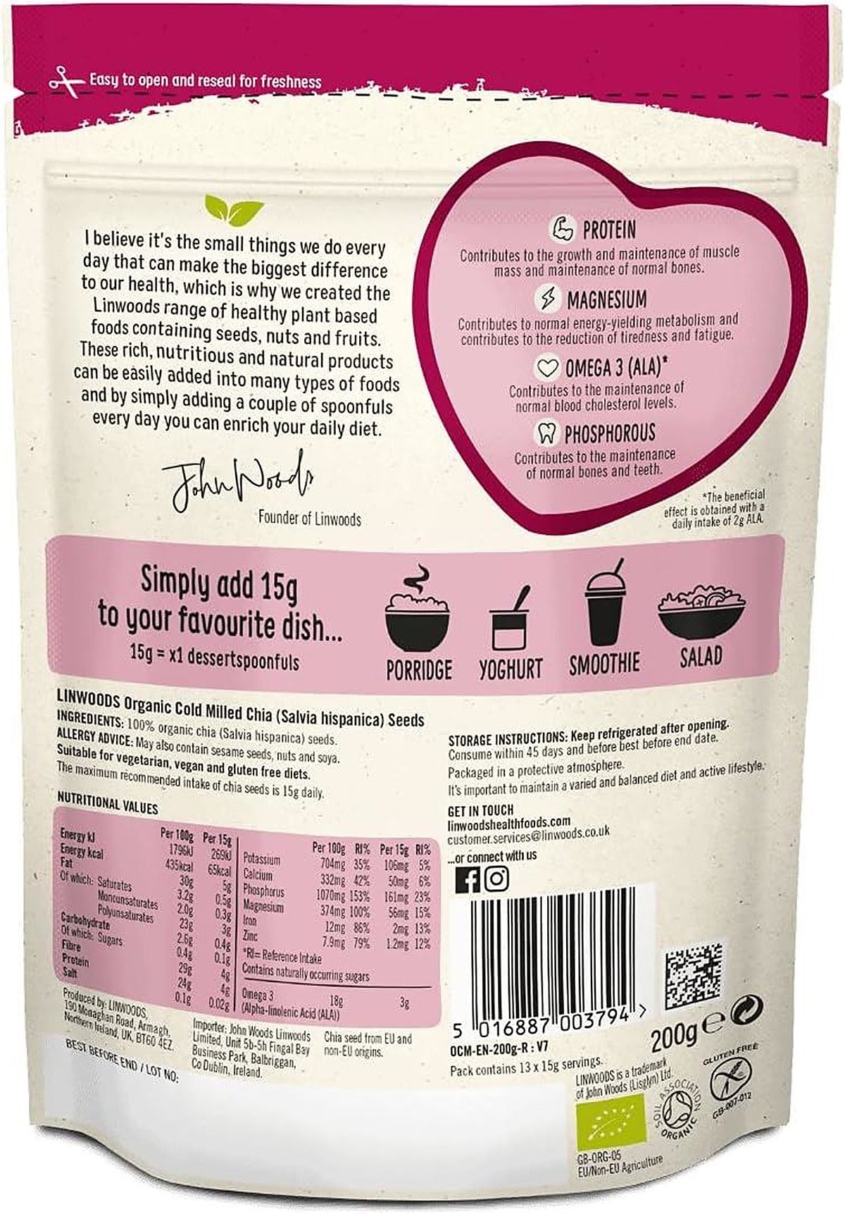 Linwoods Organic Milled Chia Seeds 200g - image 2