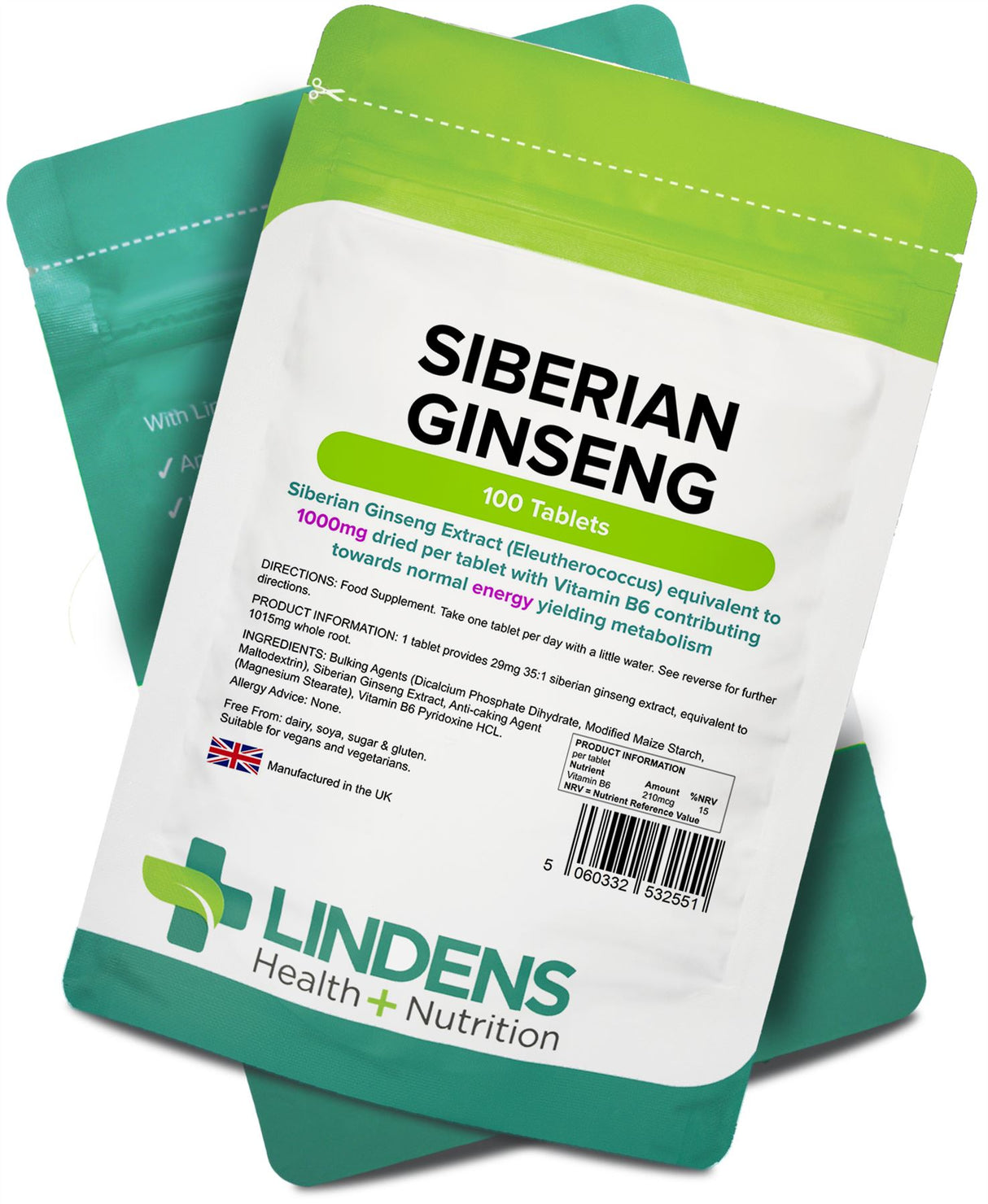 Lindens Siberian Ginseng 1000mg - 100 Tablets