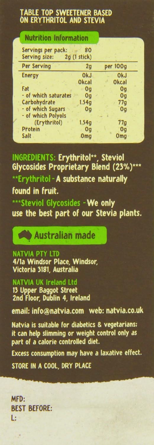 Natvia 100% Naturally Derived Sweetener 80 Sticks (2g each)