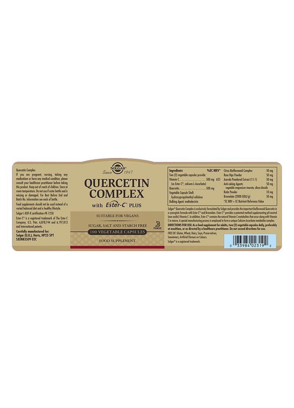 Solgar Quercetin Complex with Ester-C Plus - 100 Vegicaps - image 3