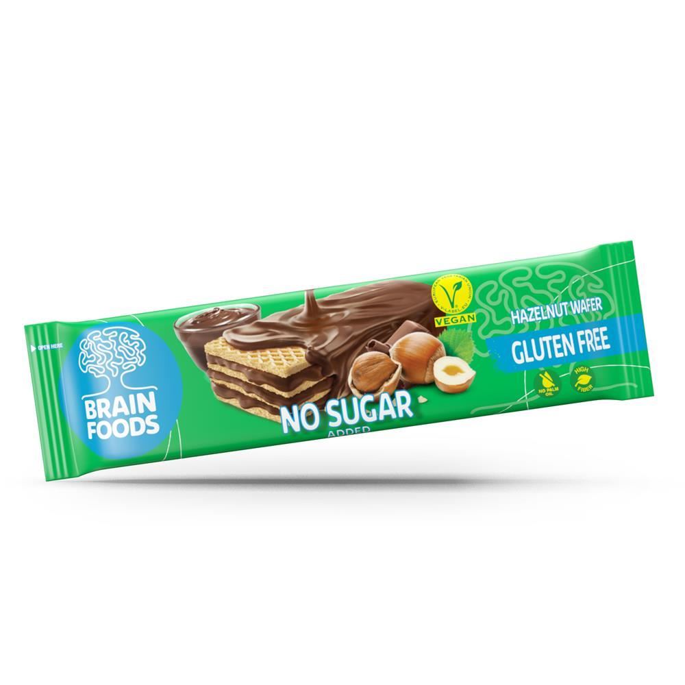 Brain Foods No Sugar Gluten Free Hazelnut Wafer 30g - 12 Pack