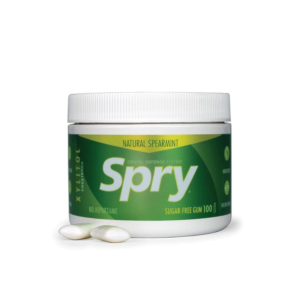 Spry Natural Spearmint Xylitol Gum 100 piece tub