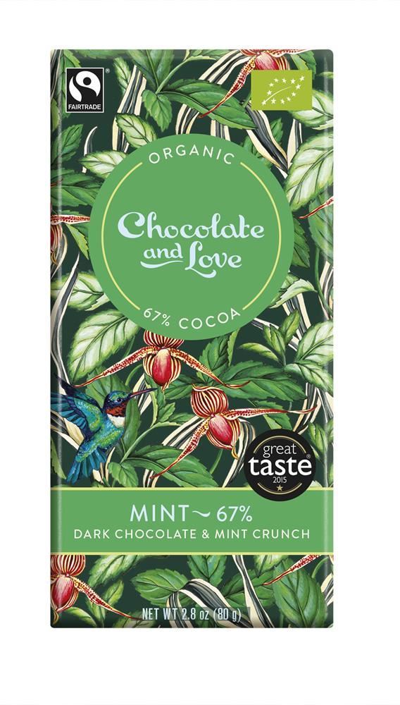 Chocolate Love Org/Fairtrade dark chocolate peppermint crunch 67% 80g - 14 Pack