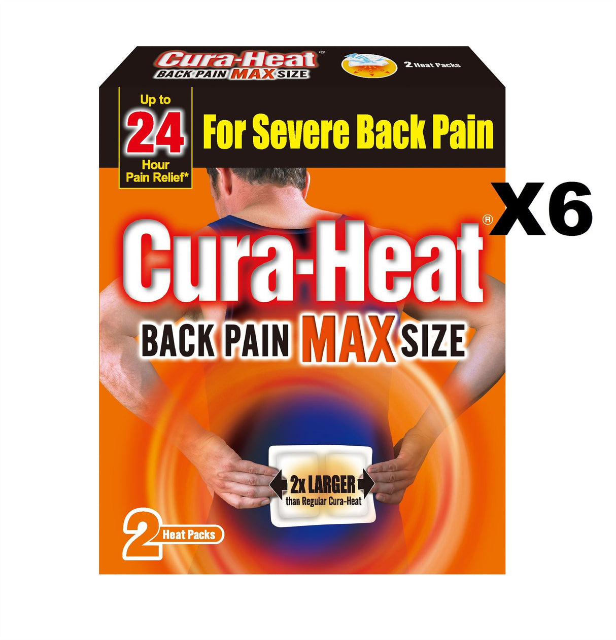 Cura Heat Back Pain MAX Size - Up To 24 Hours Pain Relief - 2 Heat Packs - Mulitbuy