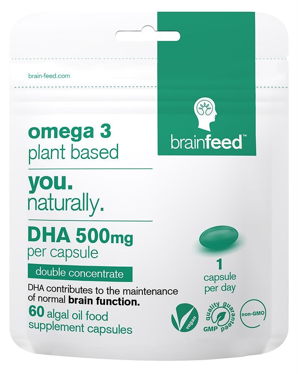 Brain Feed Omega3 Plant-based DHA 550mg 1-a-day 60 Softgels