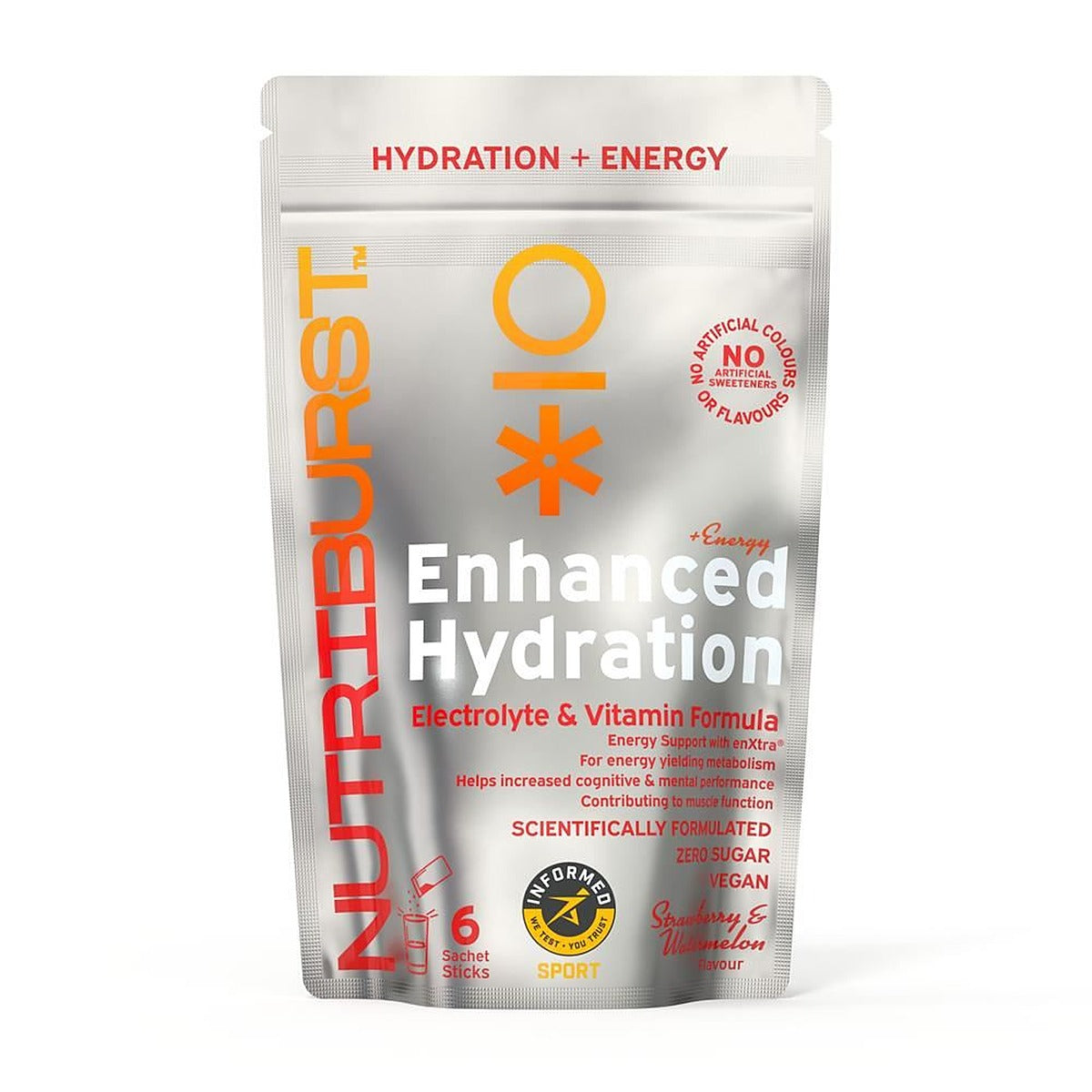 Nutriburst Enhanced Hydration + Energy 6 Strawberry/Watermelon. 6 sachets