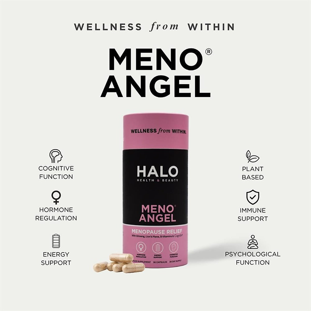 Halo Menopause support for brain fog focus and mental clarity 90 Caps