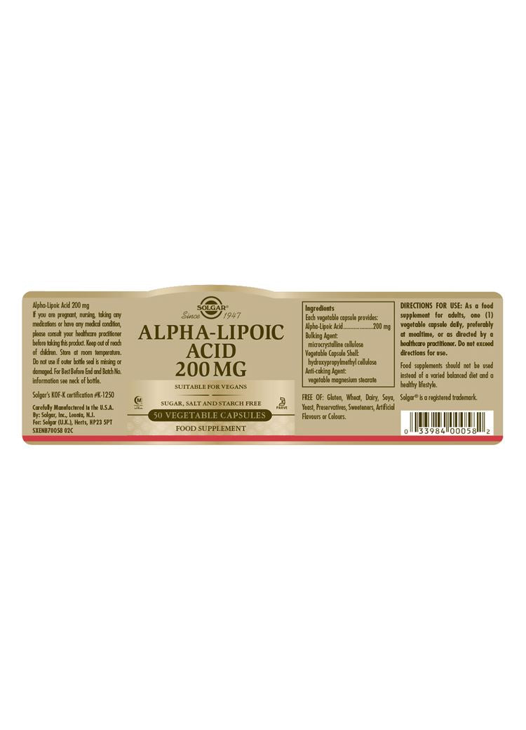 Solgar Alpha-Lipoic Acid 200 mg - 50 Vegicaps
