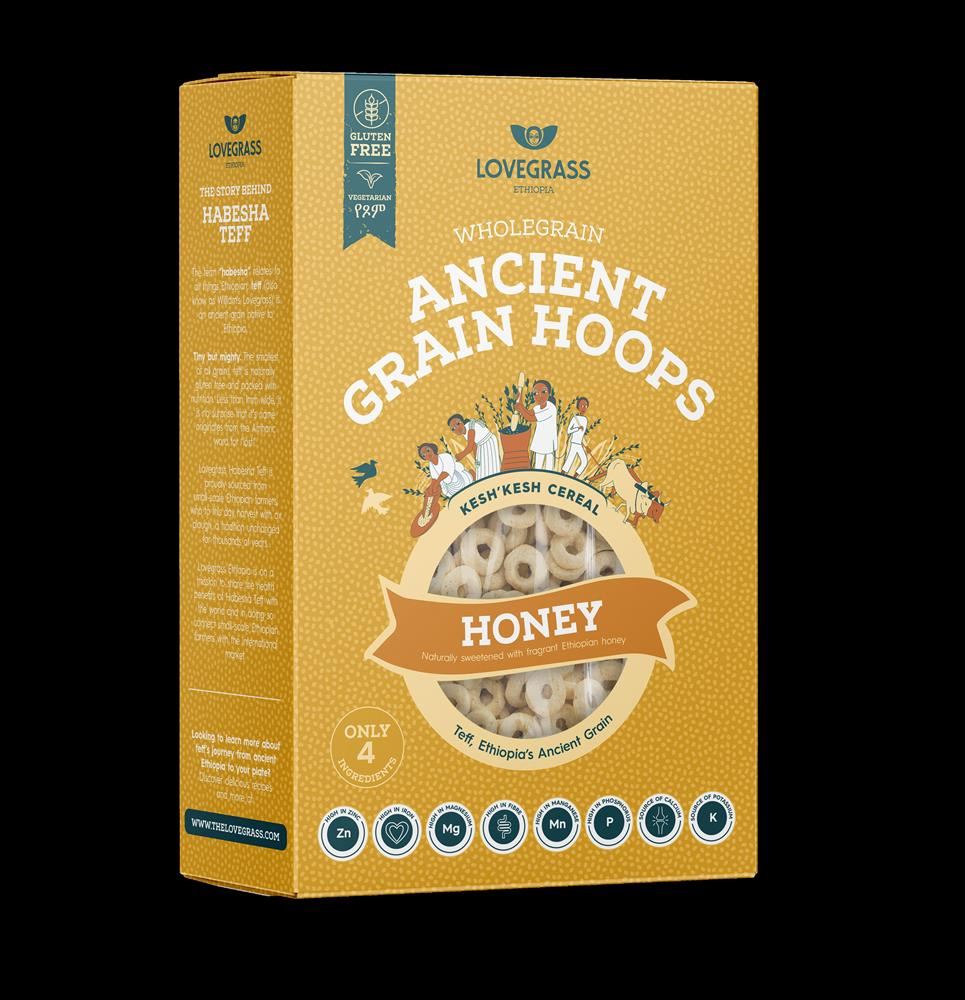 Lovegrass Ethiopia Wholegrain Ancient Grain Honey Hoops 350g
