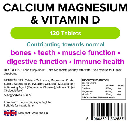Lindens Calcium Magnesium Vitamin D - 120 Tablets
