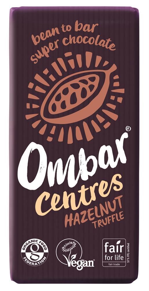 Ombar Centres Hazelnut Truffle Dark Chocolate Bar 70g - 10 Pack