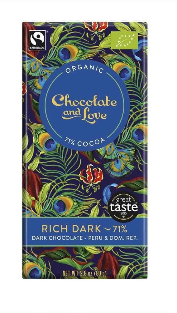Chocolate and Love Rich Dark Organic/Fairtrade dark chocolate 71% 80g - 14 Pack