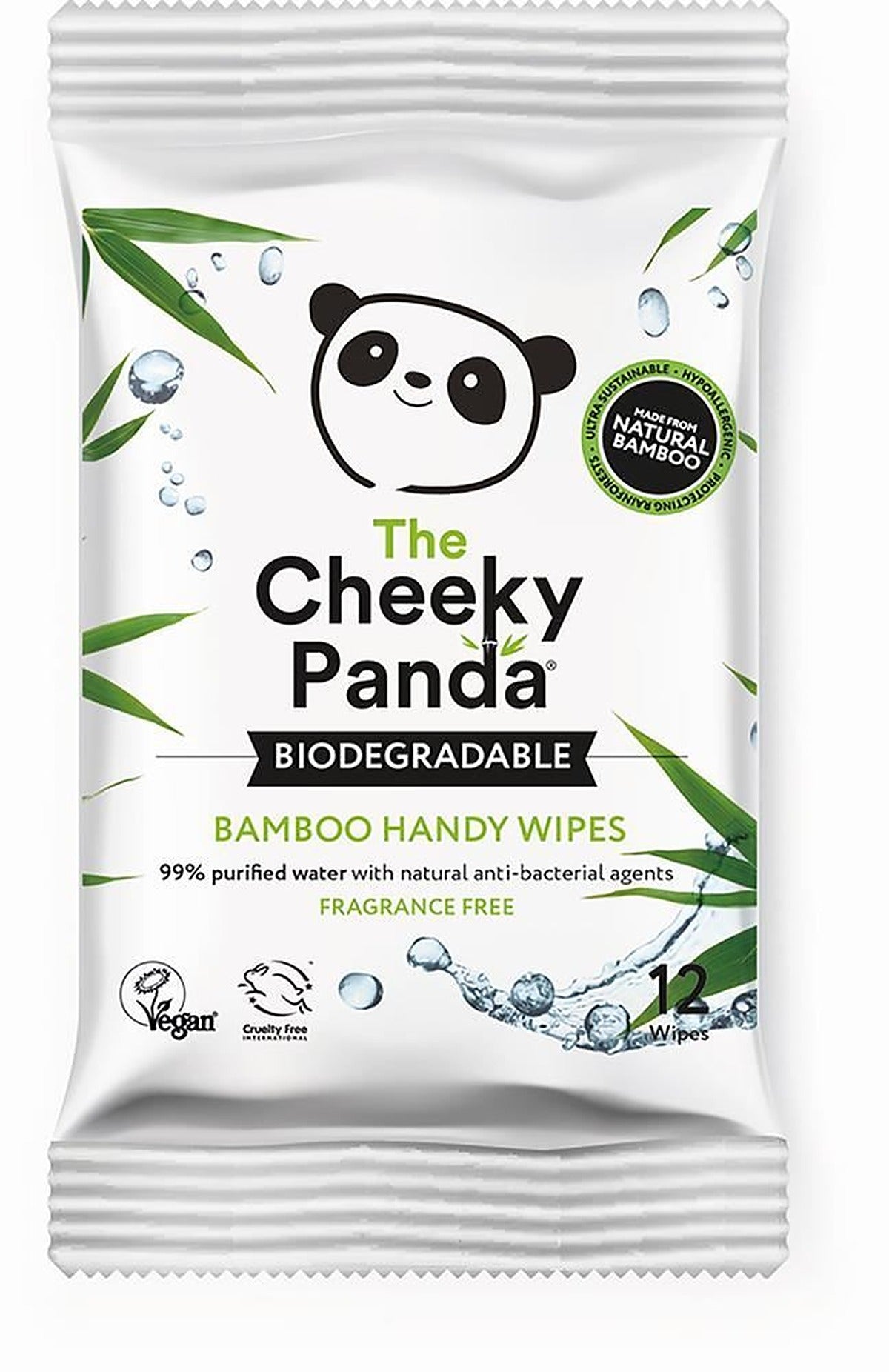 Cheeky Panda Biodegradable Bamboo Handy 12 Wipes - 12 Pack