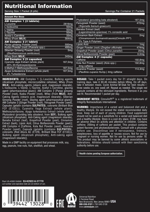 Universal Nutrition Animal M-Stak 21 Packs Non Hormonal Stack